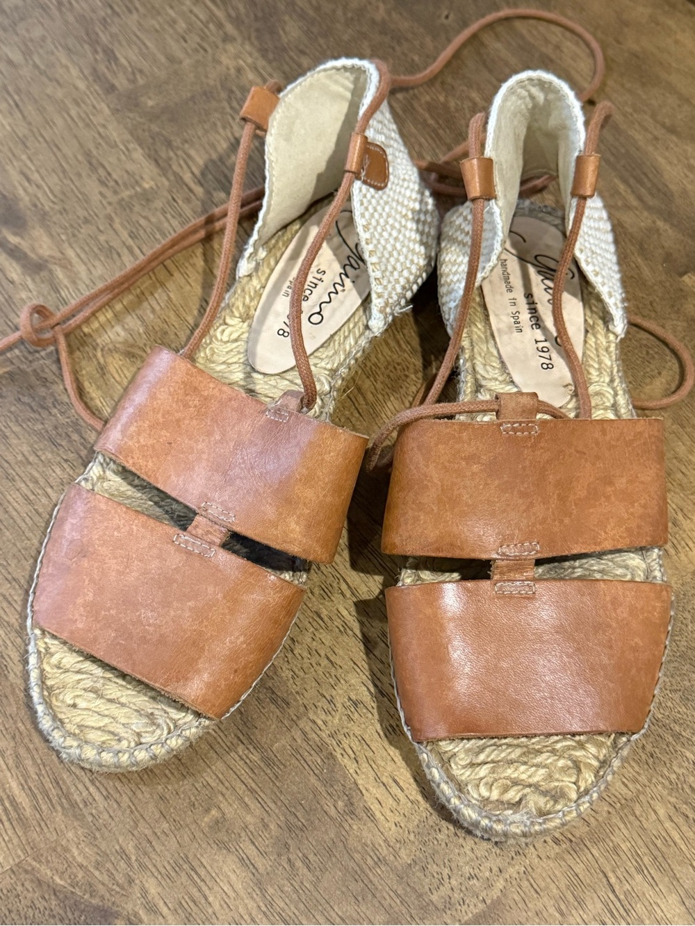 Women's made in Spain Brown Leather Espadrille Sandals with Lace-Up Ankle